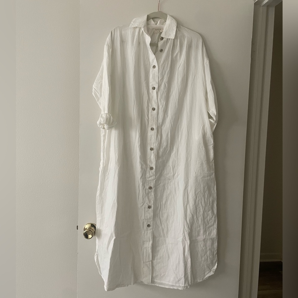 LAGUNA COLLECTION Beachy Long Sleeve Cotton Button Front Maxi